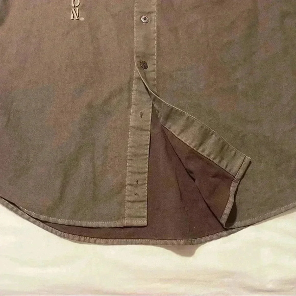 Mens HD LS button up shirt heavy denim type material brown 100% cotton Sz L - Picture 5 of 9